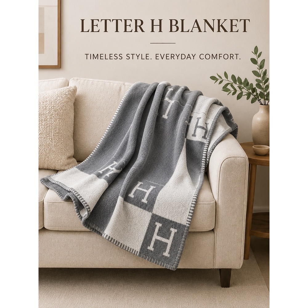 Letter H Throw Blanket 52x69 Gray Reversible Cozy Home Decor NWOT